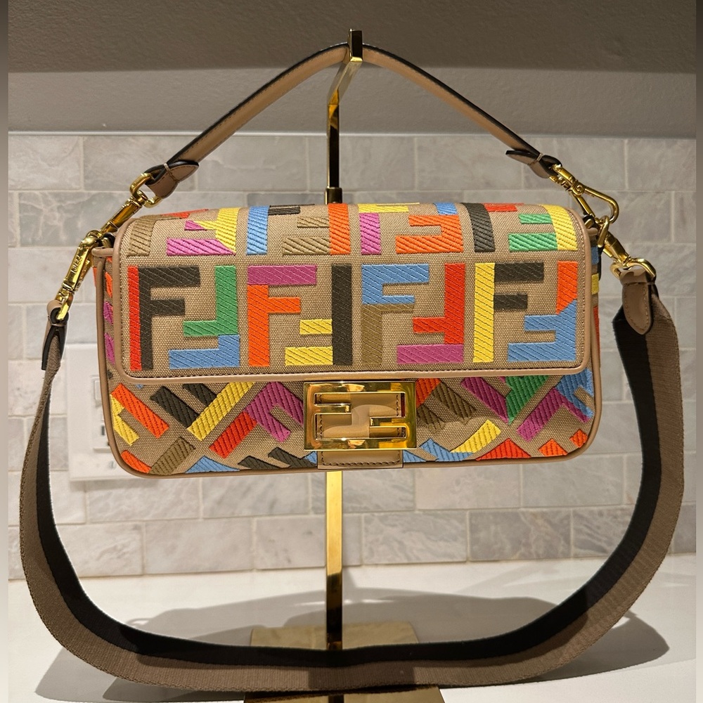 Multicolor Fendi Baguette FF Canvas Bag